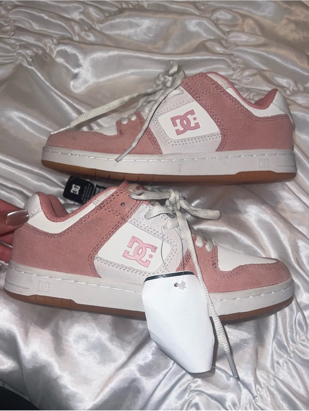DC Pink and White Low-Top Skate Sneakers